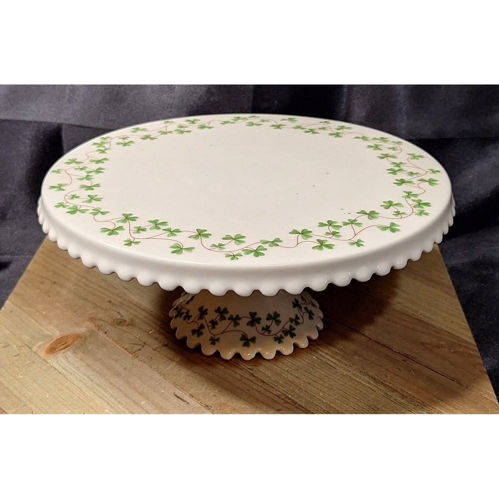 Shannon Porcelain Shamrock Cake Stand 11.5 Inch Scalloped Pedestal Server White